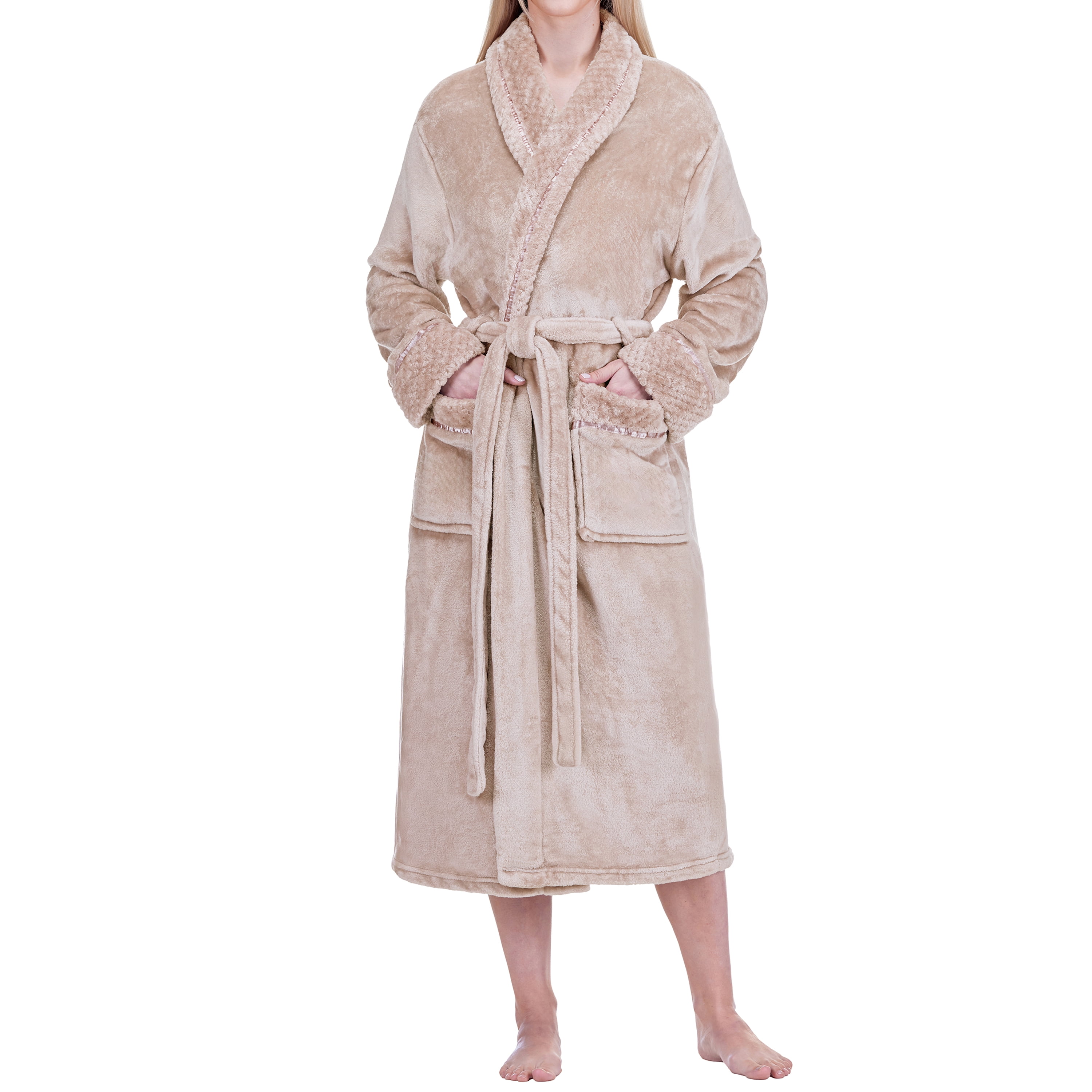 brown dressing gown womens Soft Faux Fur Trim Dressing Gown in Chocolate Brown