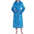 thumbnail image 1 of PAVILIA Plush Fleece Robe for Women, Soft Cozy Long Bathrobe with Satin Waffle Trim, Warm Lightweight Spa Robe, Housecoat with Pockets & Tie Belt, Teal Blue, S/M, 1 of 10