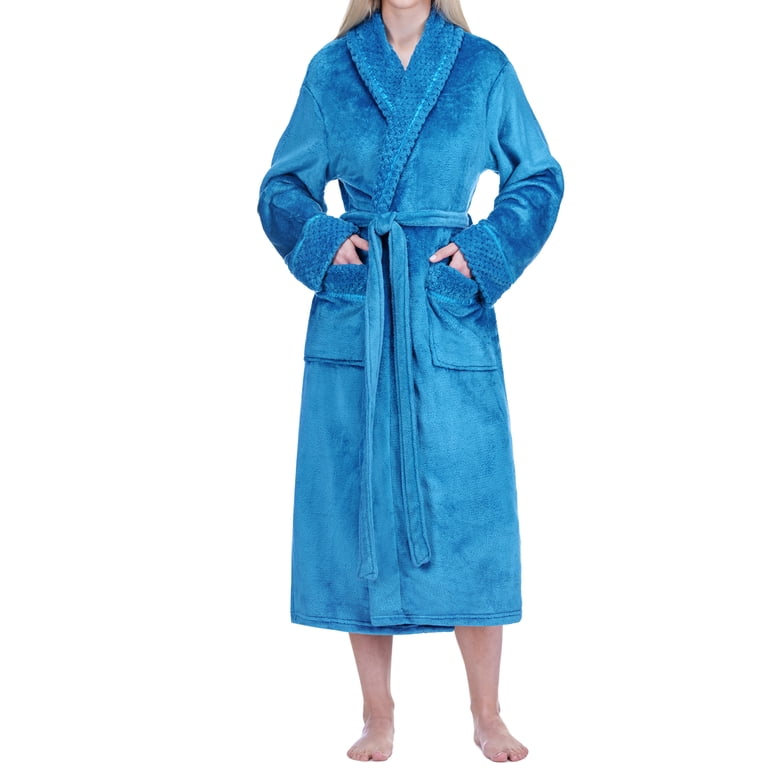 Pavilia Soft Plush Women Fleece Robe, Cozy Bathrobe, Female Spa Robe, Waffle, Women's, Size: Small-Medium, Blue