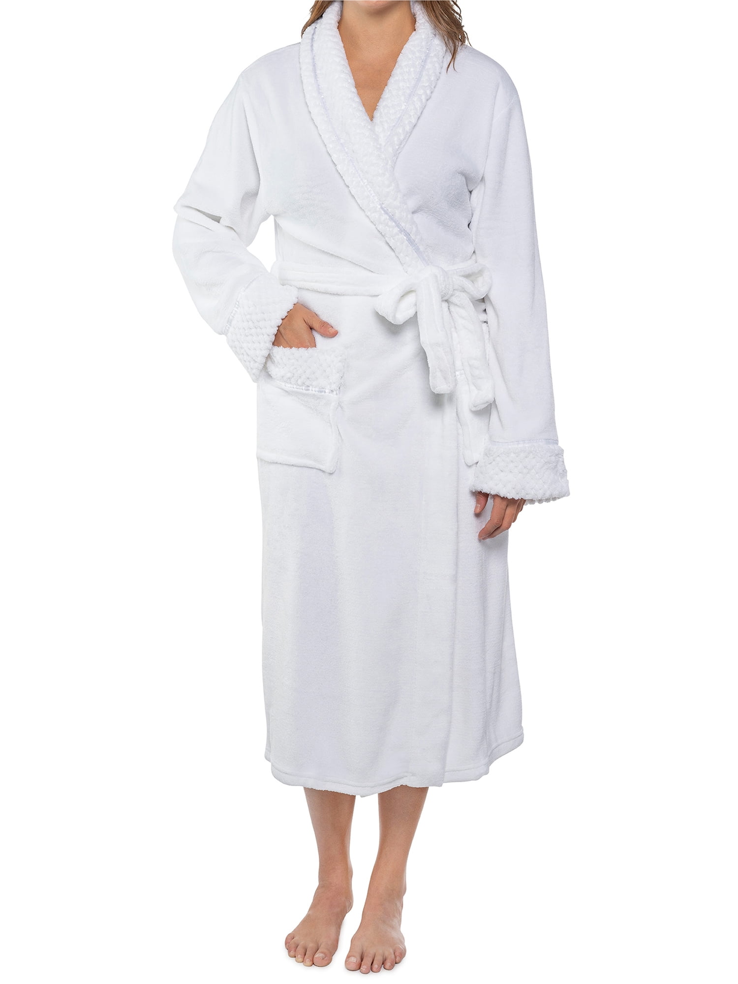 PAVILIA Soft Plush Women Fleece Robe, White Cozy Bathrobe, Female Long