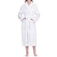 thumbnail image 1 of PAVILIA Soft Plush Women Fleece Robe, White Cozy Bathrobe, Female Long Spa Robe, Warm Housecoat, Satin Waffle Trim, S/M, 1 of 10