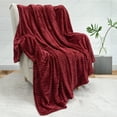 thumbnail image 1 of PAVILIA Super Soft Fleece Throw Blanket Burgundy Wine Red, Luxury Fuzzy Plush Flannel Throw, Warm Cozy Ribbed Microfiber Blanket for Sofa Couch Bed, Lightweight Striped Blanket, Wine, 50x60, 1 of 9