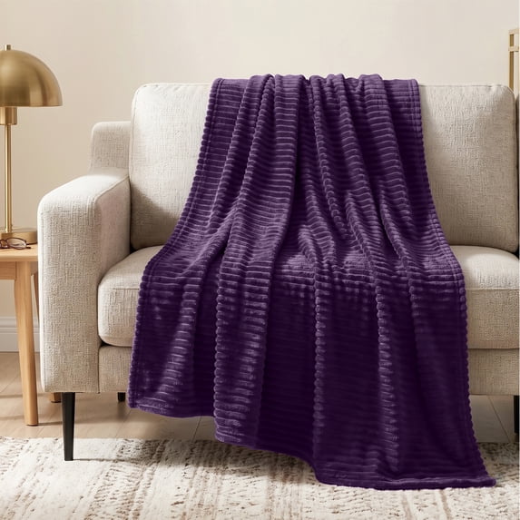 PAVILIA Soft Lightweight Fleece Throw Blanket for Couch Sofa, Purple, 50x60