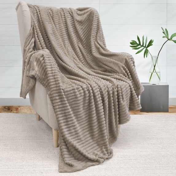 PAVILIA Soft Lightweight Fleece Throw Blanket for Couch Sofa, Taupe, 50x60