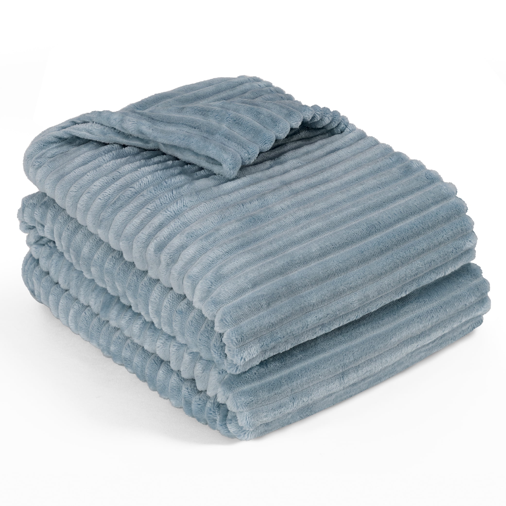 Dusty Blue Twin Fleece Reversible Throw Blanket