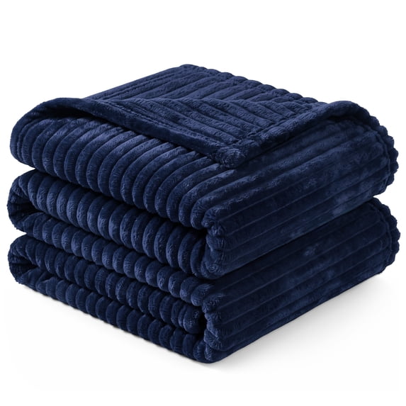 PAVILIA Soft Lightweight Twin Fleece Blanket for Couch Bed, Navy, 60x80
