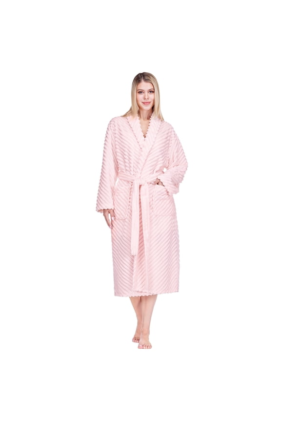 Womens Plush Fleece Robe, Super Soft Bathrobe, Light Pink, 2XL/3XL