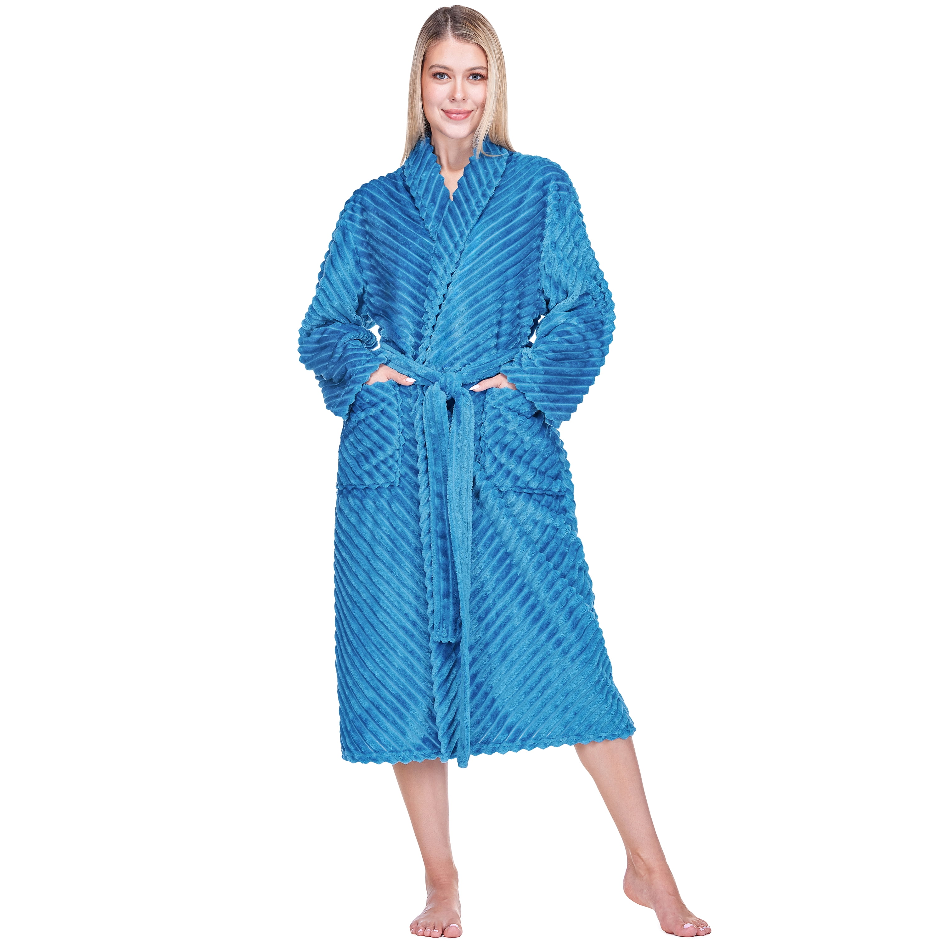 PAVILIA Super Soft Womens Robe Teal Blue, Fluffy Plush Fuzzy Cozy House ...