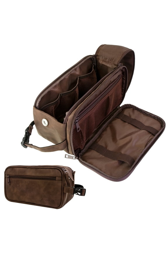 Toiletry Bag for Men, Travel Essentials Shaving Dopp Kit, Mens Travel Bag Toiletries Organizer Case for Grooming, PU Leather Water Resistant Cosmetic Bag Pouch (Black)