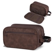 PAVILIA Toiletry Bag for Men, Travel Toiletries Bag | Water-resistant Dopp Kit, PU Leather Shaving Pouch Organizer for Accessories, Cosmetic, Hygiene, Grooming Essentials Dark Brown