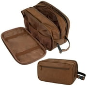 PAVILIA Toiletry Bag for Men, Travel Toiletries Bag | Water-resistant Dopp Kit, PU Leather Shaving Pouch Organizer for Accessories, Cosmetic, Hygiene, Grooming Essentials (Brown)