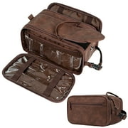 PAVILIA Toiletry Bag for Men Women, Mens Travel Bag Toiletries Organizer Case for Grooming, Travel Essentials Shaving Dopp Kit, PU Leather Water Resistant Cosme