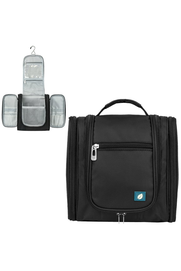 Toiletry Bag Travel Bag for Women Men, Hanging Cosmetic Organizer, Water Resistant Makeup Bag for Accessories Toiletries, Large Travel Essentials Kit (Black)