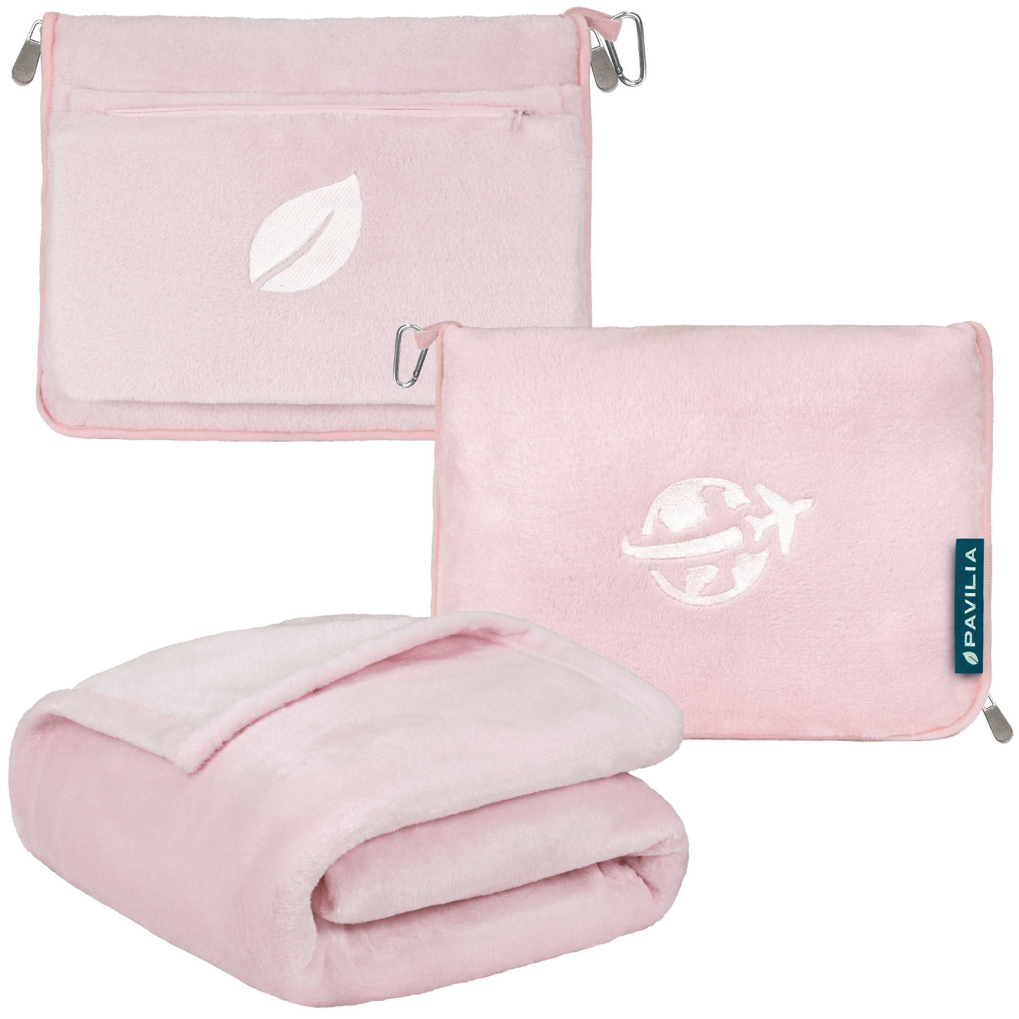 Light Pink Microfleece Travel Blanket and Pillow Set