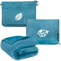 PAVILIA Travel Blanket and Pillow Set, Airplane Blanket Compact 2-in-1 Soft Bag, Travel Essentials for Adult Flight, Portable Throw with Arm Hole, Plane Car Traveling Gift Accessories, Teal Blue