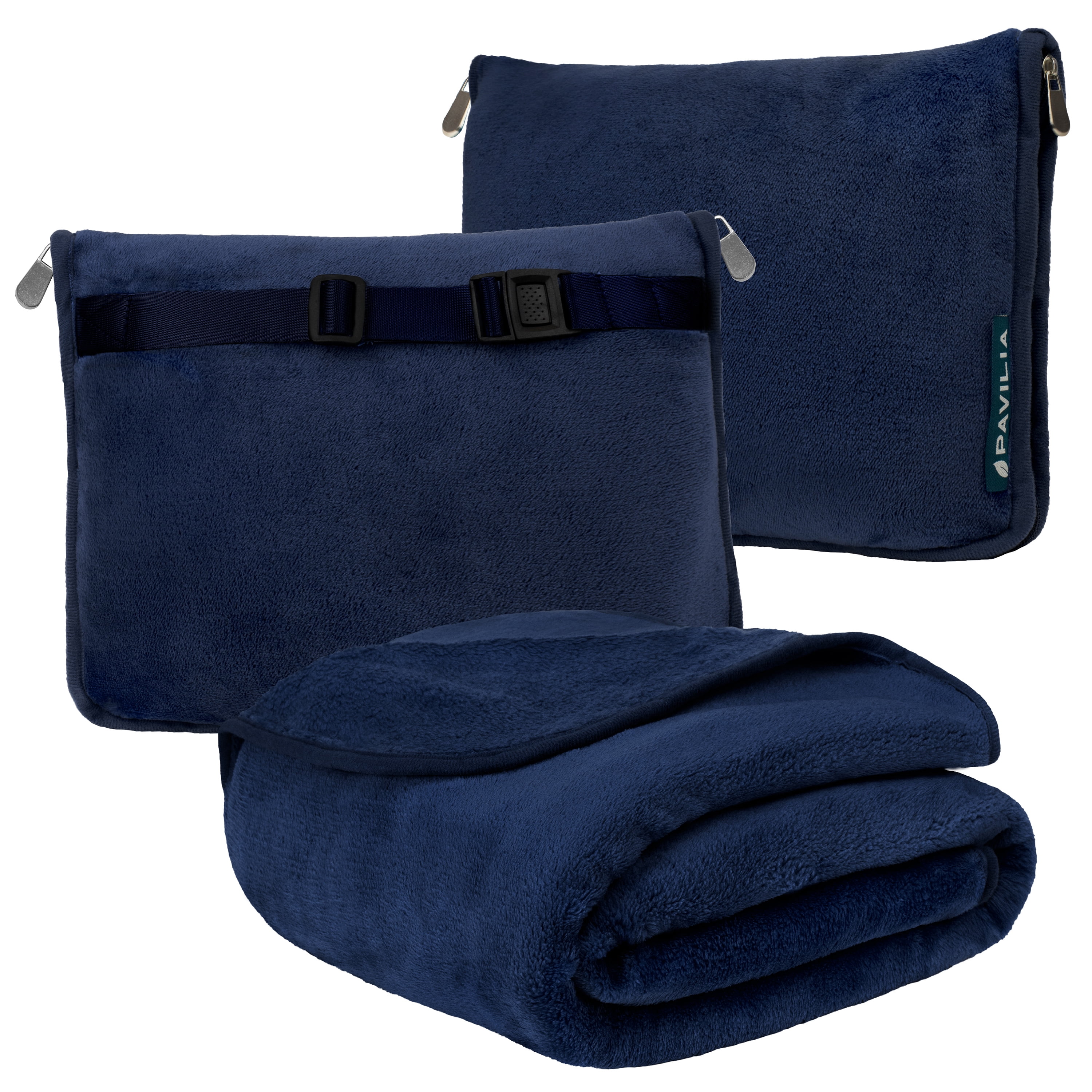 PAVILIA Travel Blanket and Pillow Set, Airplane Blanket Compact 2-in-1 Soft  Bag, Travel Essentials for Adult Flight, Portable Throw with Arm Hole,  Plane Car Traveling Gift Accessories, Navy Blue 