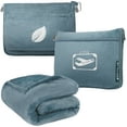 thumbnail image 1 of PAVILIA Travel Blanket Pillow in Soft Bag with Pockets, Airplane Blanket Set, Plane Blanket Compact Packable, Flight Essentials Car Pillow, Travelers Accessories Gifts, Luggage Strap, Dusty Light Blue, 1 of 8