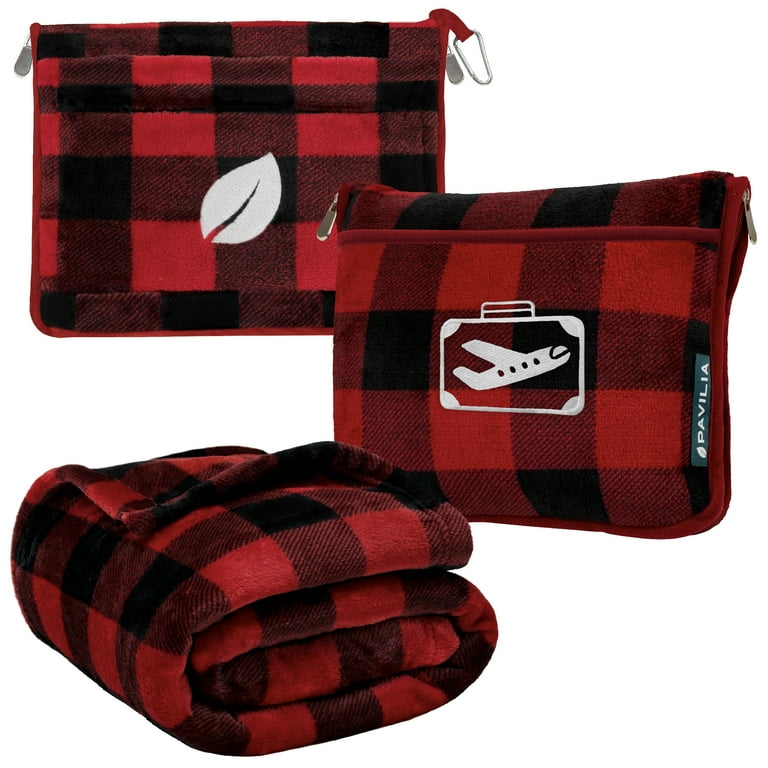 Pavilia Travel Blanket Pillow in Soft Bag with Pockets