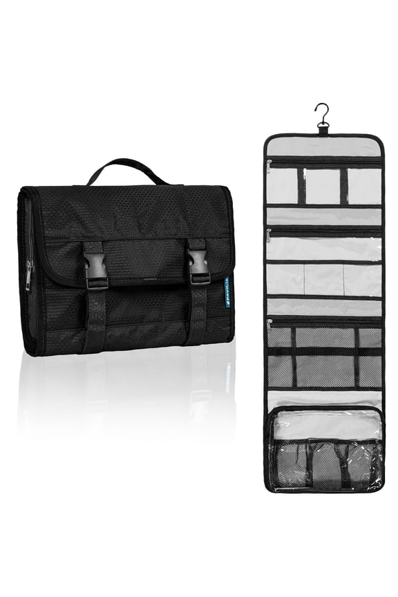 Travel Hanging Toiletry Bag for Women Men, Extra Large Capacity Makeup Bag Kit, Waterproof Cosmetic Storage Organizer Case for Bathroom Shower, Black