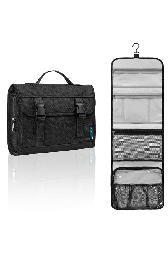 Travel Hanging Toiletry Bag for Women Men, Large Capacity Makeup Bag Kit, Waterproof Cosmetic Storage Organizer Case for Bathroom Shower, Black