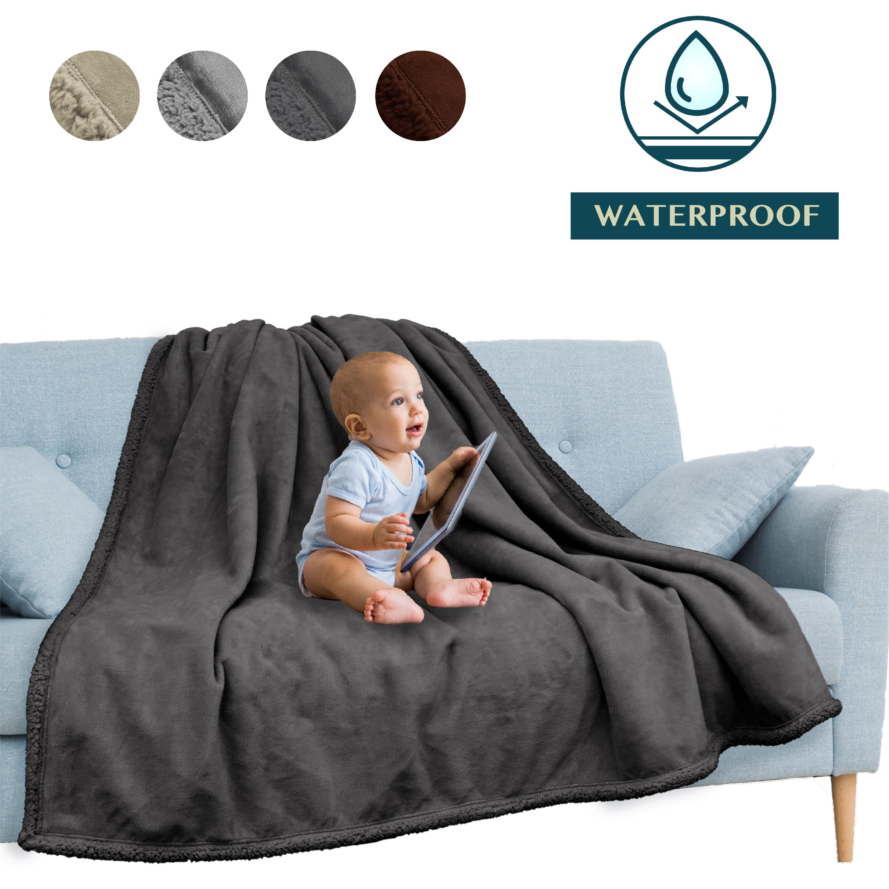 PAVILIA WATERPROOF Blanket For Couch, Sofa | Waterproof Dog Blanket for Large Dog, Puppy, Cat | Pet Blanket Protector | Plush Soft Warm Fuzzy Sherpa Blanket Bed Throw, Dark Grey, 60x80