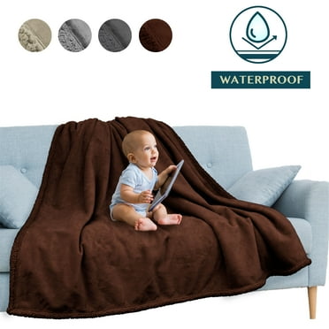 PAVILIA WATERPROOF Blanket For Couch, Sofa | Waterproof Dog Blanket for Large Dog, Puppy, Cat | Pet Blanket Protector | Plush Soft Warm Fuzzy Sherpa Blanket Bed Throw, Brown, 60x80
