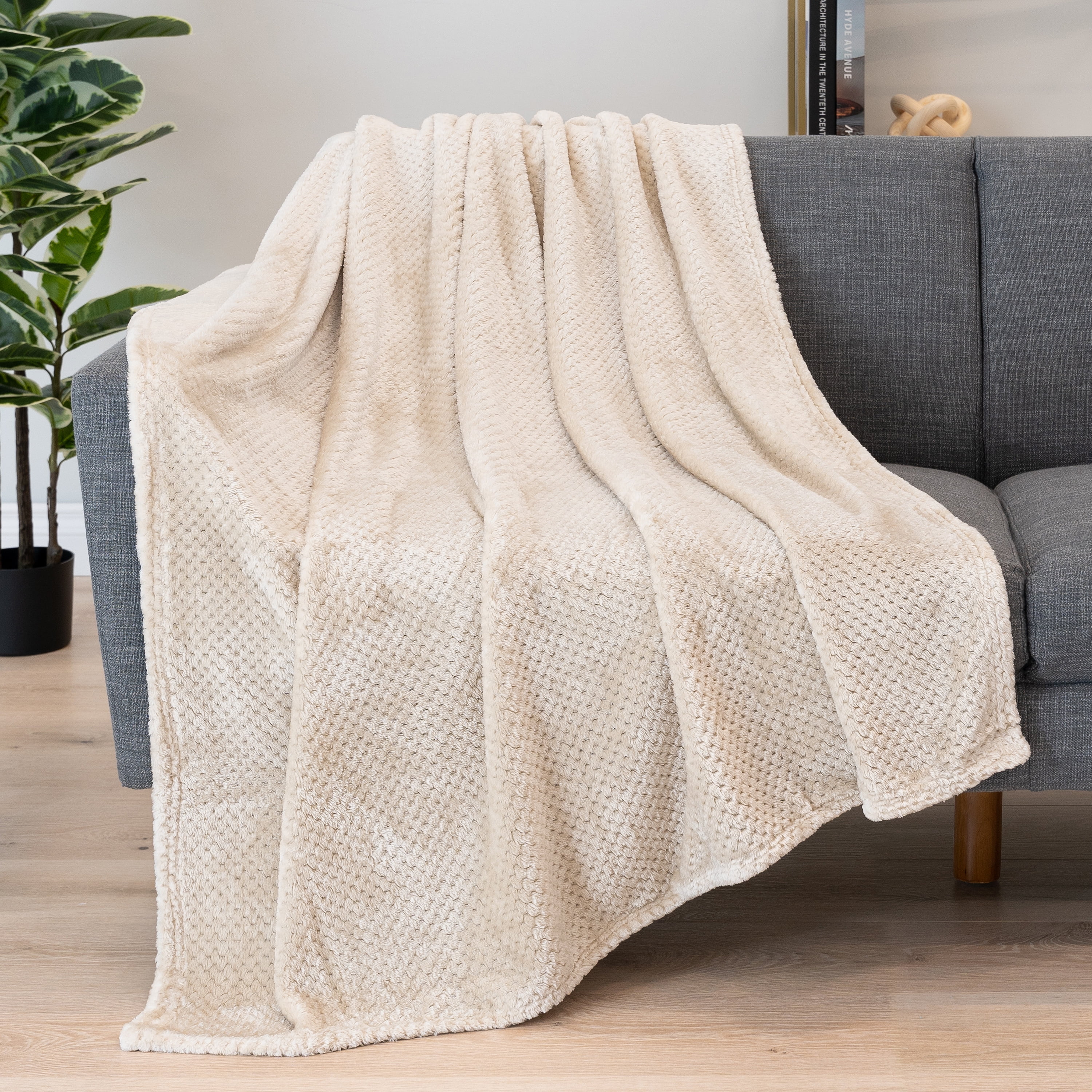 Cream Waffle Textured Fleece Throw Blanket - 50" x 60"