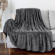 PAVILIA Waffle Fleece Throw Blanket for Couch Bed Dark Gray, Super Soft Fuzzy Cozy Blanket Sofa, Plush Warm Cute Decorative Home Decor Throw, Lightweight All Season, Charcoal Dark Grey, 50x60