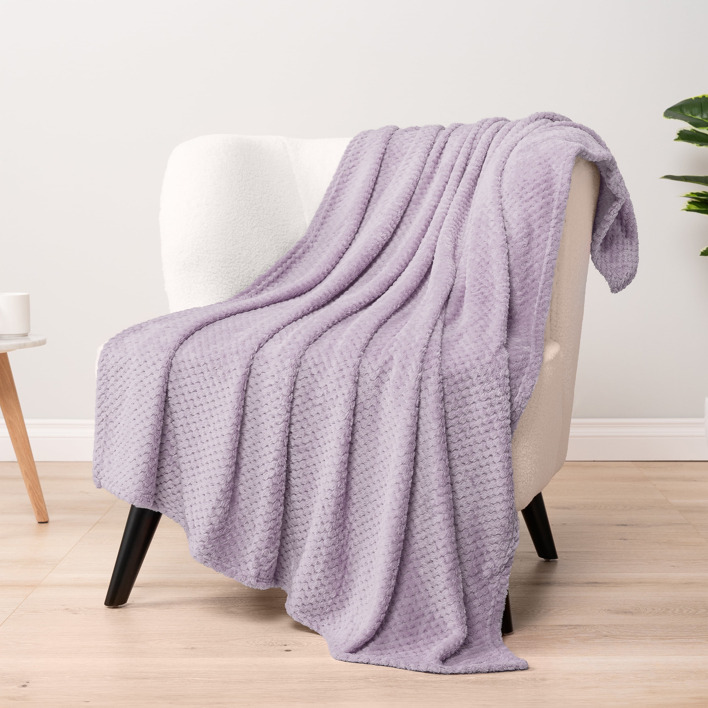 Lavender Purple Knitted Fleece Throw Blanket, 50x60 Inches