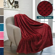 PAVILIA Waffle Fleece Throw Blanket for Couch Bed Maroon Red, Super Soft Fuzzy Cozy Blanket Sofa, Plush Warm Cute Decorative Home Decor Throw, Lightweight All Season, Burgundy Wine Cranberry, 50x60