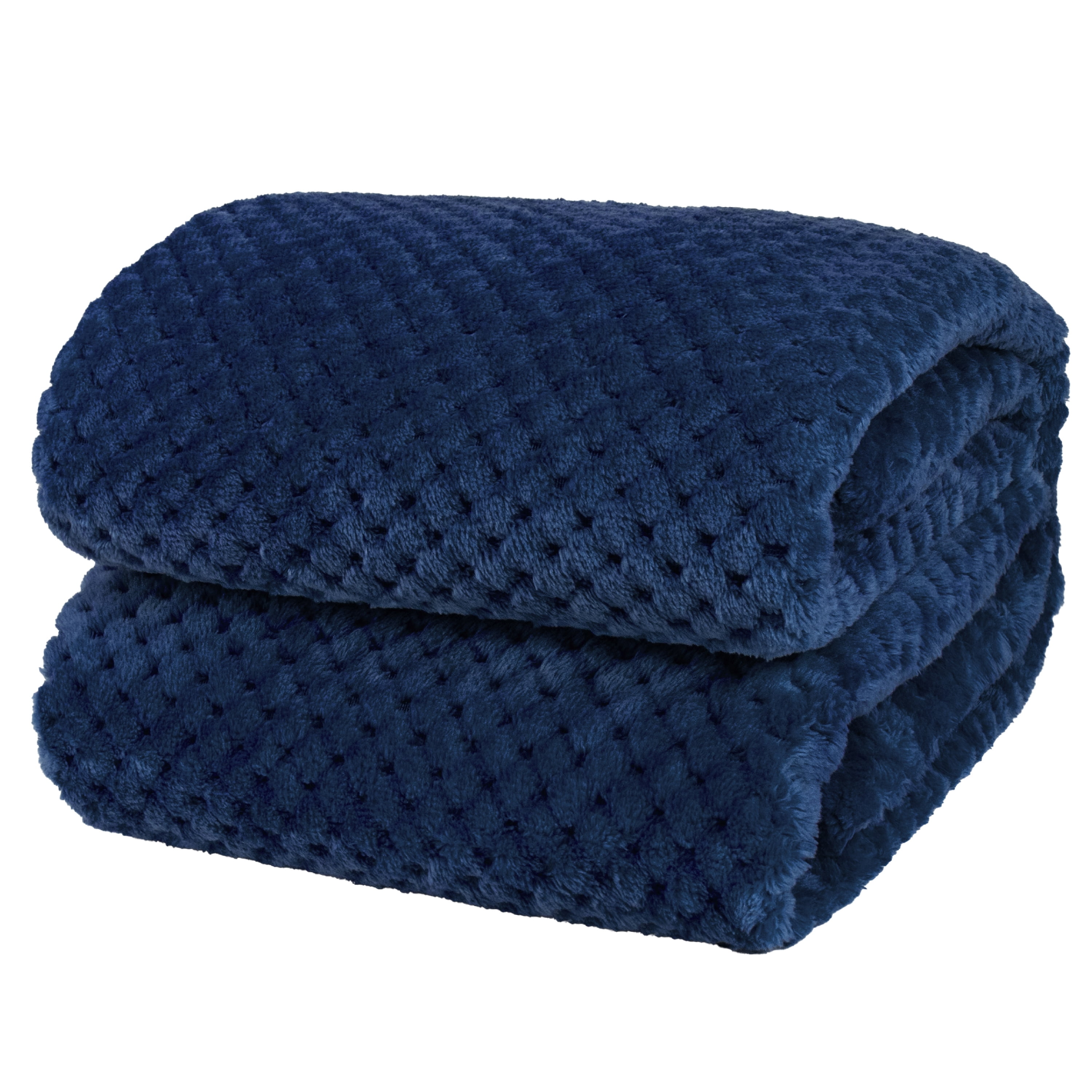 Navy Blue Twin Fleece Waffle Textured Blanket