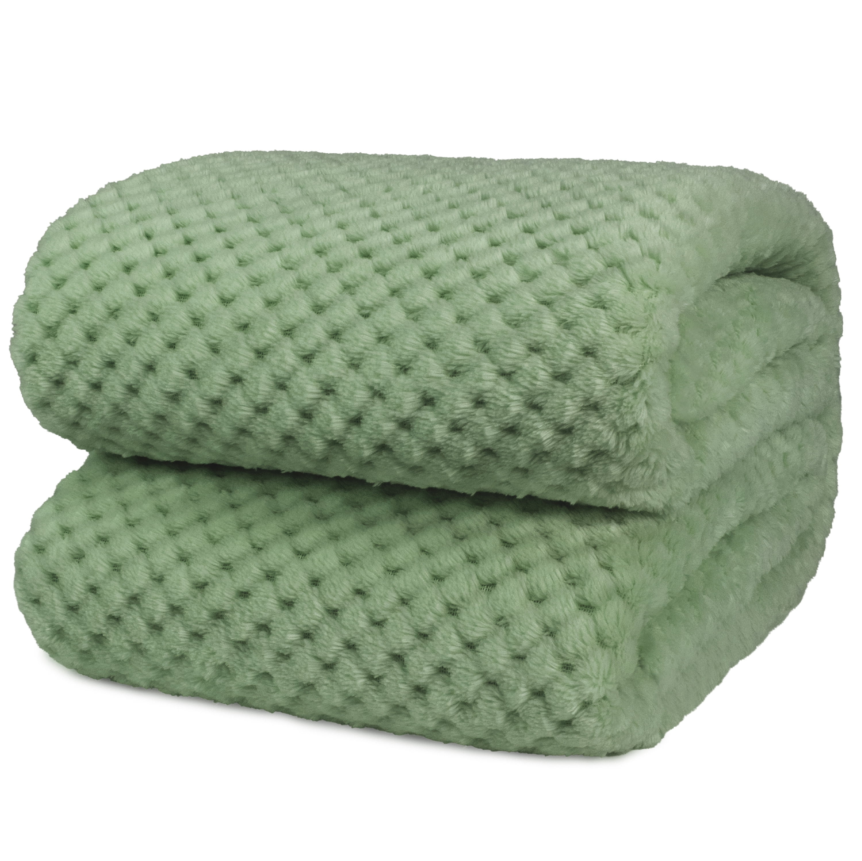 Sage Green Twin Fleece Waffle Textured Blanket