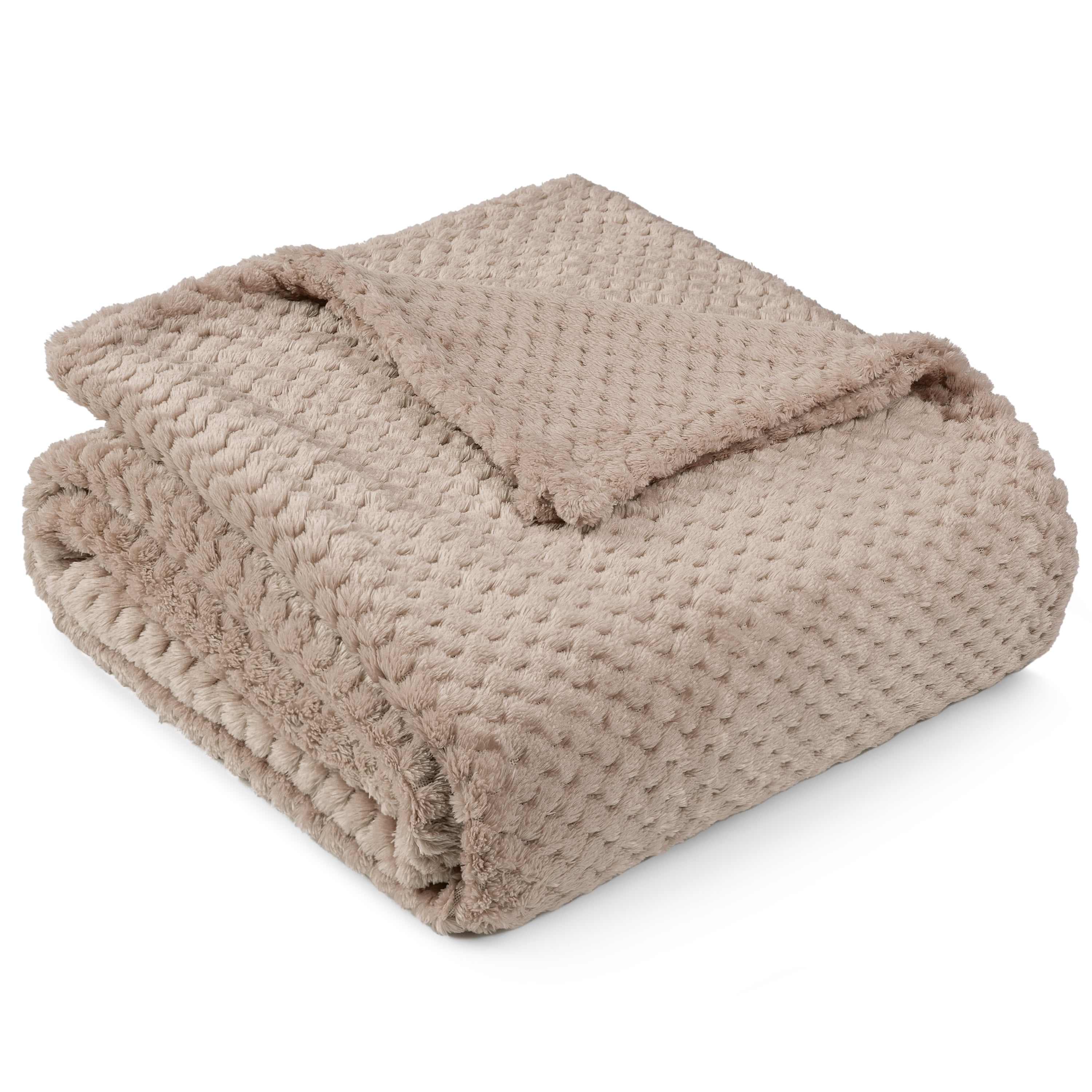 Taupe Twin Size Fleece Waffle Textured Blanket