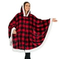 thumbnail image 1 of PAVILIA Wearable Blanket for Adult Women, Cozy Plush Fleece Blanket Poncho Cape with Hood, Super Soft Shawl, Angel Wrap Throw for Office, Black and Red Buffalo Plaid Checkered, 1 of 10