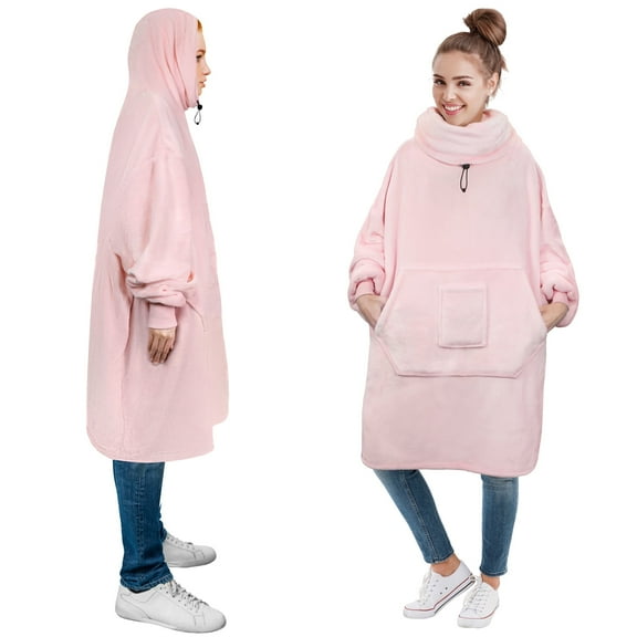 PAVILIA Wearable Blanket Hoodie for Women Men, Oversized Hoodie Sweatshirt Blanket, Hooded Sweater Blanket Neck Warmer, Fleece Soft Hug Sleep Pod Adult, Cozy Warm Plush Gift Ideas for Mom Wife, Pink
