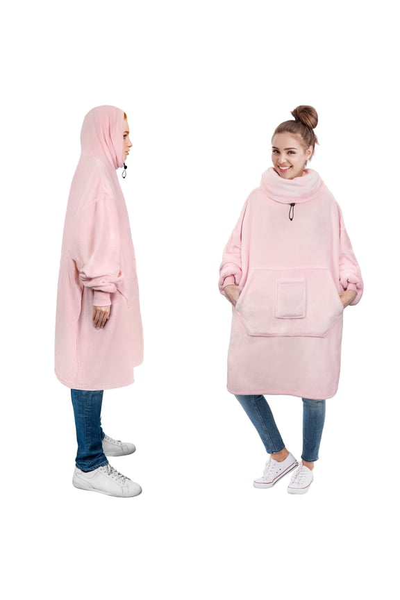 Wearable Blanket Hoodie for Women Men, Oversized Hoodie Sweatshirt Blanket, Hooded Sweater Blanket Neck Warmer, Fleece Soft Hug Sleep Pod Adult, Cozy Warm Plush Gift Ideas for Mom Wife, Pink