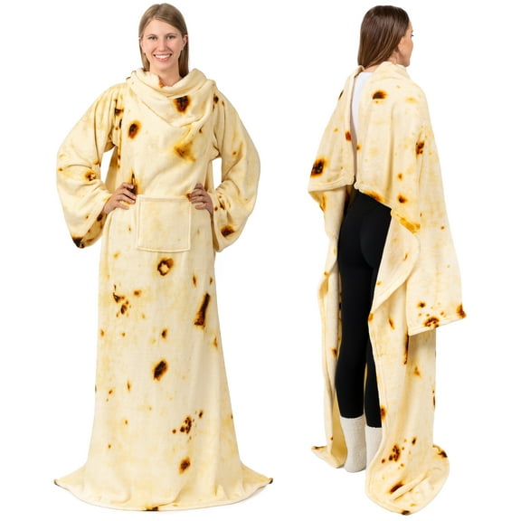 PAVILIA Wearable Blanket with Sleeves for Adult Women Men, Cozy Fleece Warm Wrap Throw Blanket with Arms, Pocket, Gifts for Christmas, Wife, Tortilla Burrito