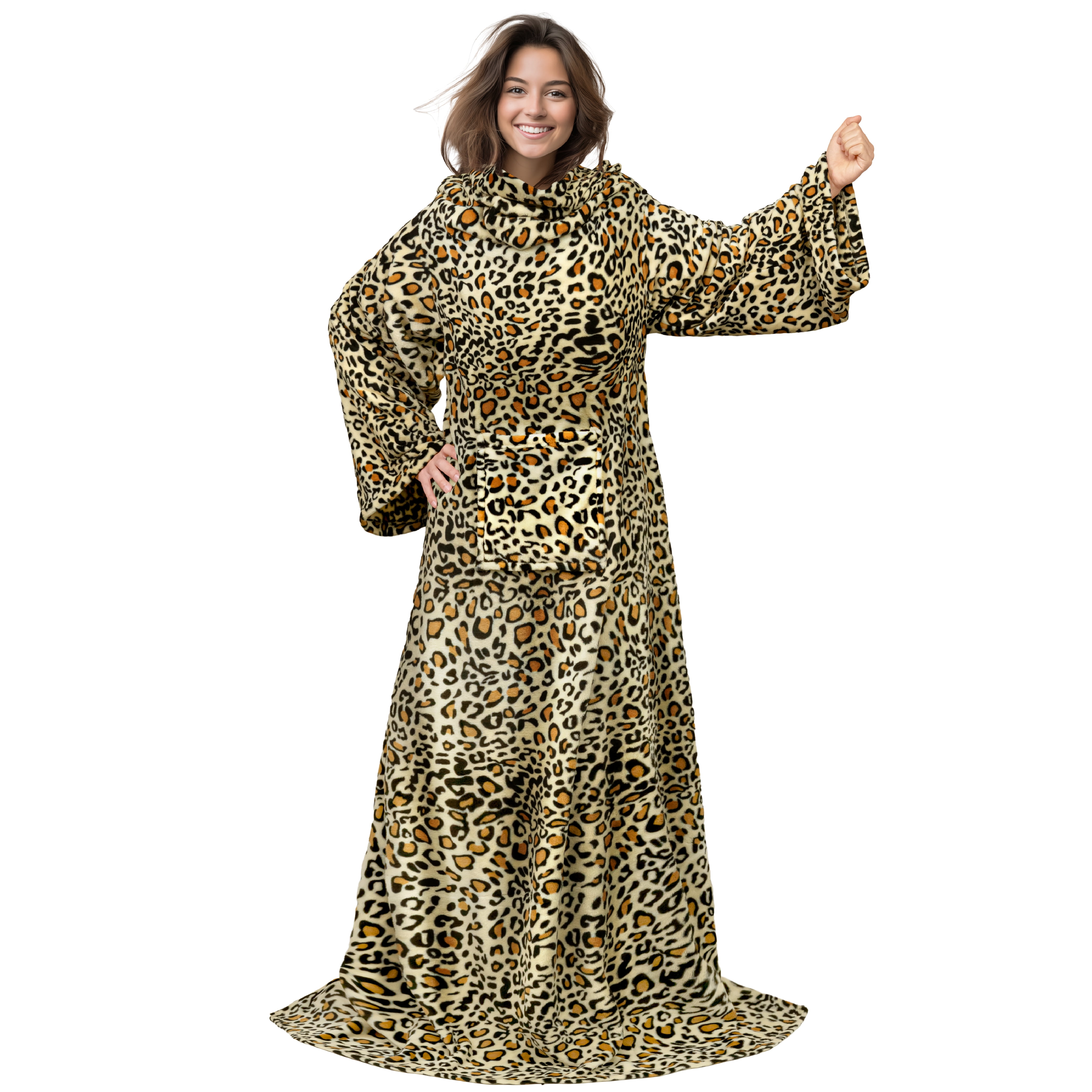 Cheetah Print Fleece Wearable Blanket with Sleeves