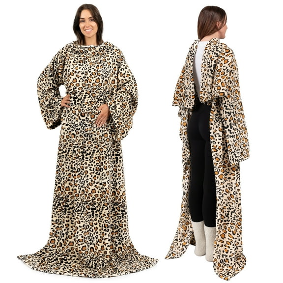 PAVILIA Wearable Blanket with Sleeves for Adult Women Men, Cozy Fleece Warm Wrap Throw Blanket with Arms, Pocket, Gifts for Christmas, Wife, Cheetah Leopard