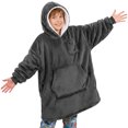 thumbnail image 1 of PAVILIA Fleece Sherpa Wearable Blanket Sweatshirt Hoodie for Kids Dark Gray, 1 of 7