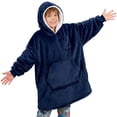 thumbnail image 1 of PAVILIA Fleece Sherpa Wearable Blanket Sweatshirt Hoodie for Kids, Navy, 1 of 7