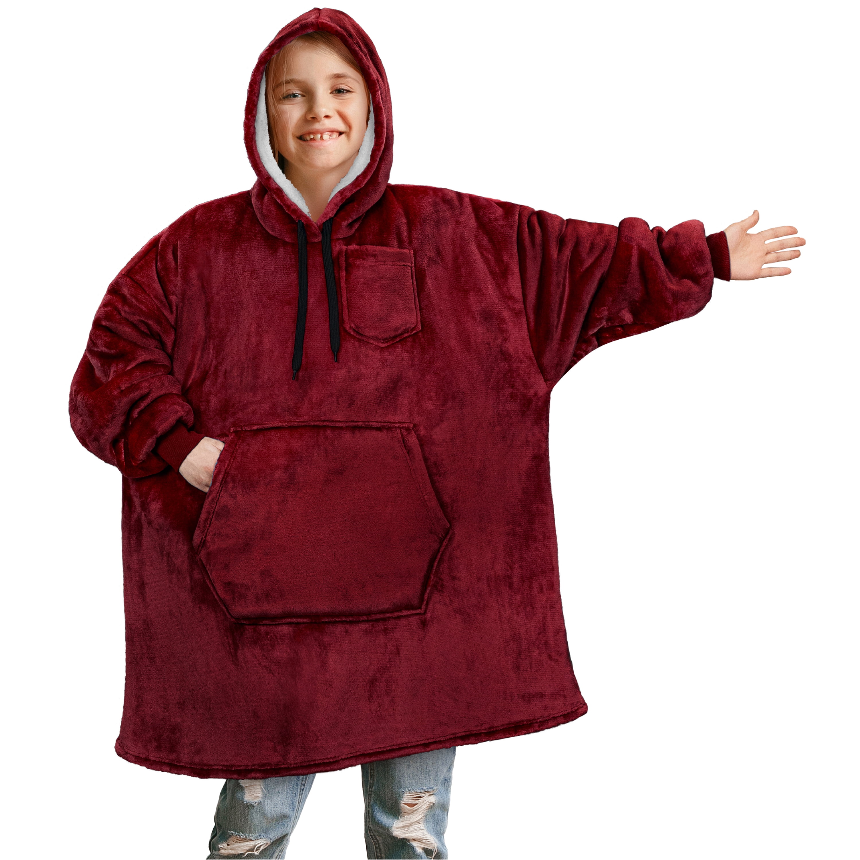 Kids Oversized Teddy Fleece Hoodie Blanket Ultra Plush 