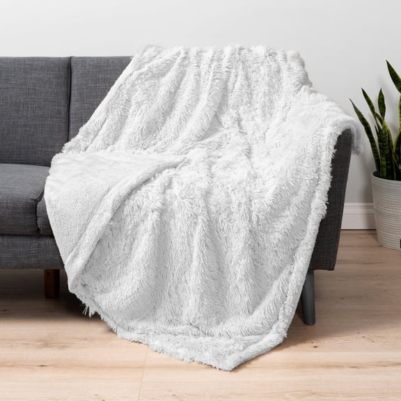PAVILIA White Fluffy Throw Blanket for Couch, Twin Bed, Fuzzy Blanket for Women Men, Furry Plush Warm Blanket Bed Sofa, Super Soft Thick Faux Fur Sherpa Blanket Throw, 60x80