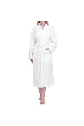 Womens Waffle Knit Robe Lightweight Cotton Blend Full Length House Bathrobe with Pockets (White, 2XL/3XL)