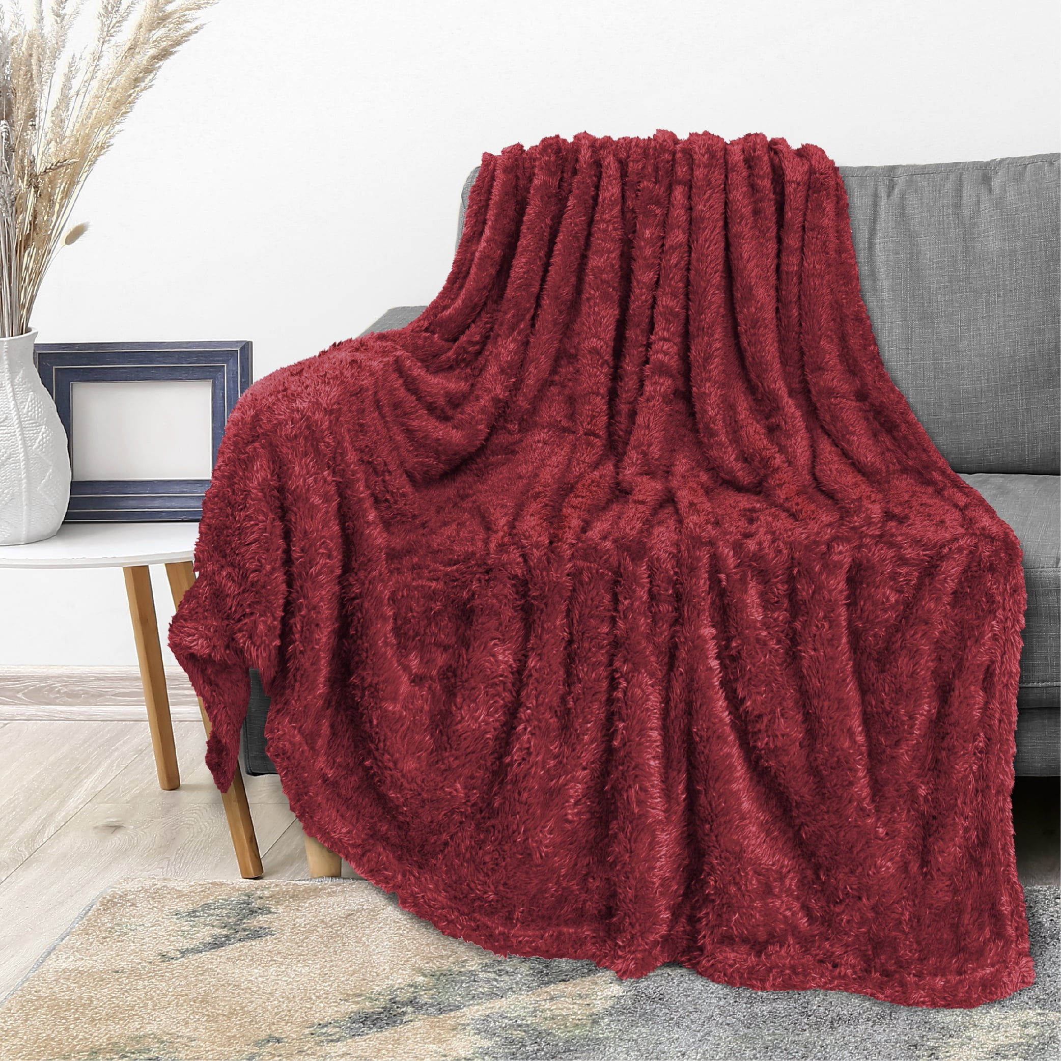 Red fluffy throw hotsell