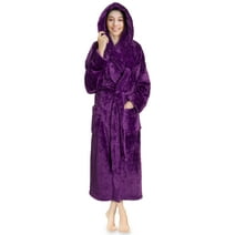 PAVILIA Women Hooded Plush Soft Robe | Fluffy Warm Fleece Sherpa Shaggy Bathrobe (L/XL, Purple)