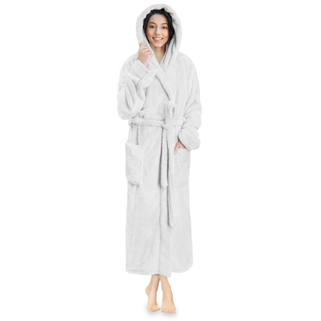 PAVILIA Women Hooded Plush Soft Robe | Fluffy Warm Fleece Sherpa Shaggy ...