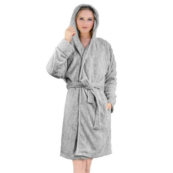 PAVILIA Women Hooded Short Robe | Lightweight Fleece Soft Warm Bathrobe for Sleepwear Shower Spa | Cute Knee Length Summer Robe for Female Ladies Girls
