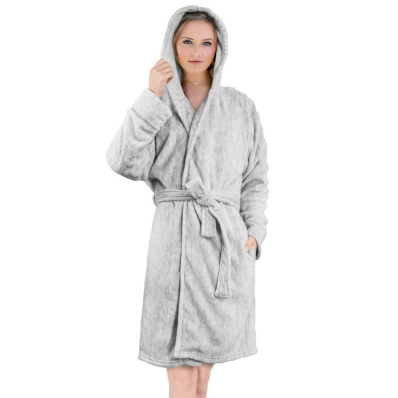 PAVILIA Women Hooded Short Robe | Lightweight Fleece Soft Warm Bathrobe for Sleepwear Shower Spa | Cute Knee Length Summer Robe for Female Ladies Girls