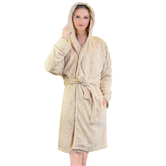 PAVILIA Women Hooded Short Robe | Lightweight Fleece Soft Warm Bathrobe for Sleepwear Shower Spa | Cute Knee Length Summer Robe for Female Ladies Girls